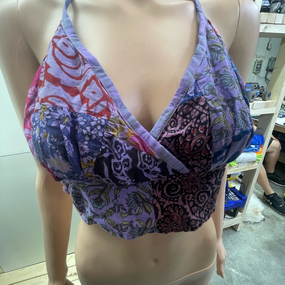 Purple boho‎ festival Patchwork Halter Crop Top